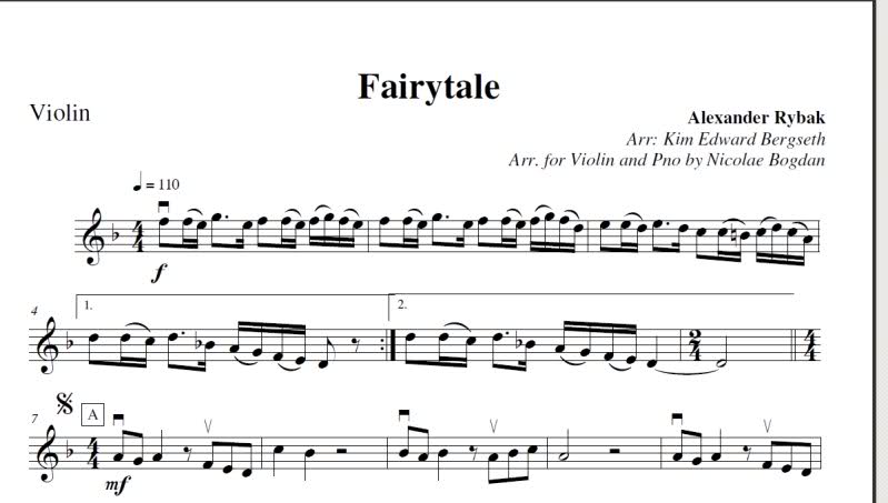 Fairy Tale Alexander Rybak Violin Sheet Music